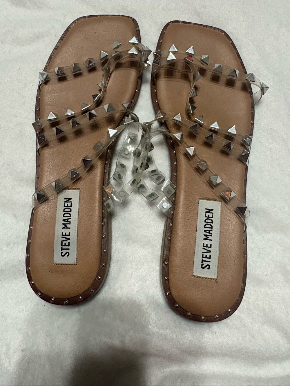 Steve Madden Clear Studded Slide Sandals with Brown Footbed